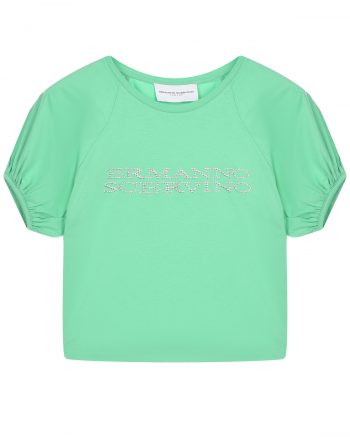 Зеленая футболка с лого из стразов Ermanno Scervino