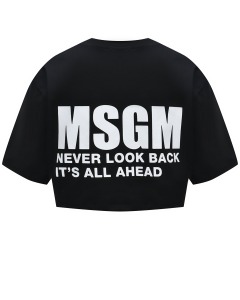 Укороченная футболка с лого, черная MSGM