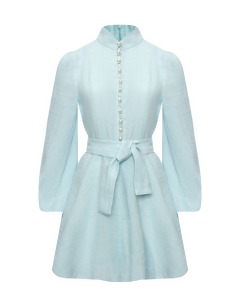 Льняное мини-платье с жемчужными пуговицами, голубое Forte dei Marmi Couture