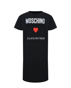 Платье-футболка с принтом "In love we trust", черное Moschino