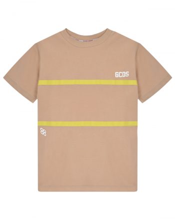 Бежевая футболка с желтыми полосками GCDS